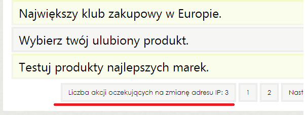 Pod listą akcji wyświetlane jest specjalne powiadomienie: Oznacza to, że jeśli zmienimy swój adres IP, będziemy mieli możliwość wykonania 3 akcji więcej.