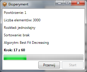 54 Implementacja losowania elementów (różne rozkłady prawdopodobieństwa). Dostępne rozkłady prawdopodobieństwa to rozkład jednostajny, normalny oraz wykładniczy.