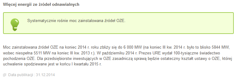 Zmiany modelu wsparcia OZE w nowej ustawie z dnia 20 lutego 2015 r.