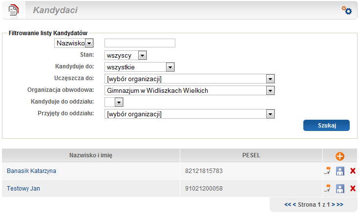 Kandydaci Przeglądanie i wyszukiwanie kandydatów Rysunek 17. Lista kandydatów.