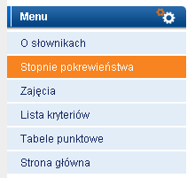 Stopnie pokrewieństwa Po wybraniu wskazanej powyżej opcji system wyświetli nową zawartość lewego menu. Rysunek 50. Lewe menu opcji Słowniki.