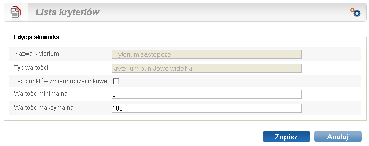 Słowniki Rysunek 53. Określanie skutku kryterium typu TAK/NIE.