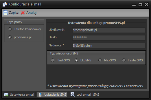 Konfiguracja poczty e-mail Dla wysyłki wiadomości e-mail dostępne są dwa tryby pracy: - Outlook/Exchange wiadomości e-mail są wówczas wysyłane przez serwer Exchange a w przypadku jego braku, ze