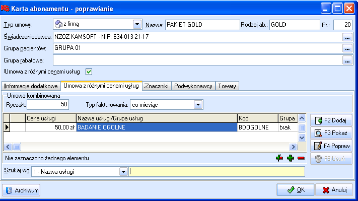 3. Informacje Rys. 32. Okno: Karta abonamentu. Rys. 31. Okno: Karta pacjenta zakładka PZU Życie.