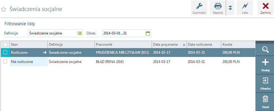 ZFŚS / Świadczenia socjalne Lista dostępna wyłącznie w wersji platynowej. Program wspomaga pracę działu socjalnego.