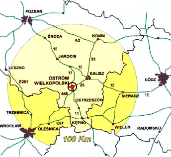 w odległości zaledwie około 20 km od Kalisza. Korzystne położenie miasta i relatywnie niewielkie odległości od dużych ośrodków miejskich sprzyjają rozwojowi Ostrowa Wielkopolskiego 23.