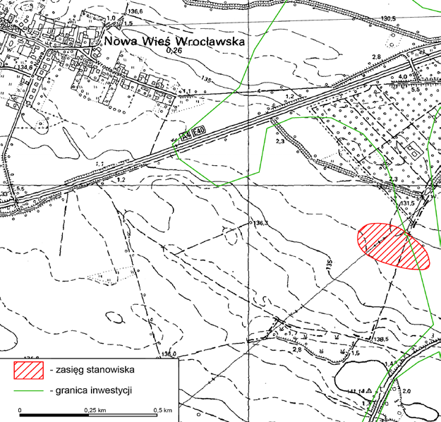 RAPORT 2007-2008 ( 1 ) Ryc. 1. Nowa Wieś Wrocławska, stan.13, gm. Kąty Wrocławskie, woj. dolnośląskie. Lokalizacja stanowiska Fig. 1. Nowa Wieś Wrocławska, site 13, Kąty Wrocławskie commune, dolnośląskie voivodeship.