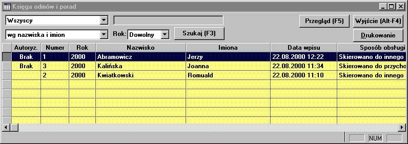 5.3.3 Księga Odmów Lokalizacja: Menu Księgi> Księga Odmów Księga Odmów zawiera informacje pacjentach, którym odmówiono przyjęcia do szpitala, a nie wpisano ich do Księgi Oczekujących.