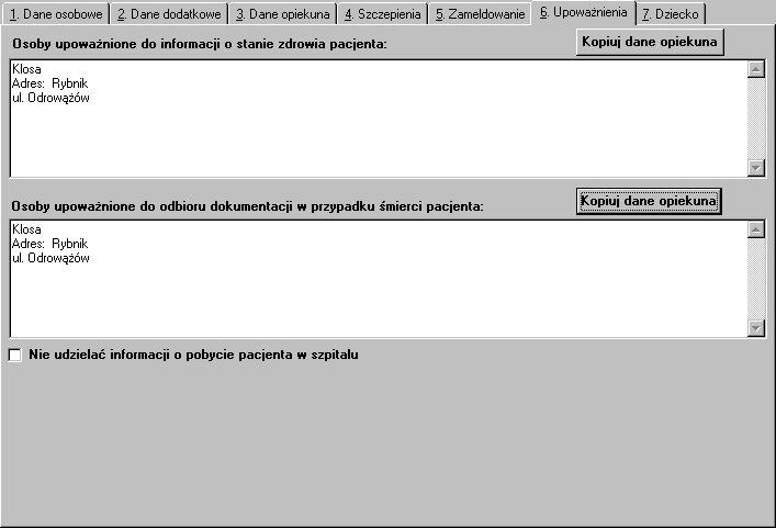 zameldowania na pobyt stały odpowiedź twierdząca powoduje automatyczne przepisanie danych adresowych z zakładki Dane osobowe. Odpowiedź przecząca powoduje, że dane zameldowania pozostaną puste.