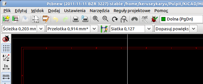 Wprowadzenie do programu KiCad 22 / 41 12. Next, connect up all the wires except GND. In fact, we will connect all GND connections in one go using a ground plane placed on the bottom copper (called B.