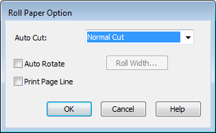 Różne funkcje związane z drukowaniem D W przypadku papieru rolkowego kliknij przycisk Roll Paper Option (Opcja papieru rolkowego), a następnie wybierz ustawienie opcji Auto Cut (Automatyczne cięcie).