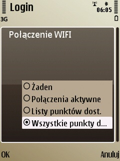 Dostępne są następujące opcje, -Żaden - mobilfon nie jest aktywny i połączenia będą realizowane jedynie przez GSM -Połączenia aktywne - mobilfon pracuje korzystając z aktywnego w danym momencie