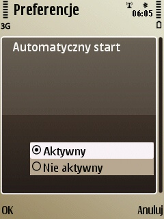 Aby aplikacja mogła automatycznie się uruchomić w sytuacji gdy wyłączymy i ponownie włączymy telefonu w polu Automatyczny start należy wybrać opcję Aktywny Aby zachować ciągłość rozmowy rozpoczętej w