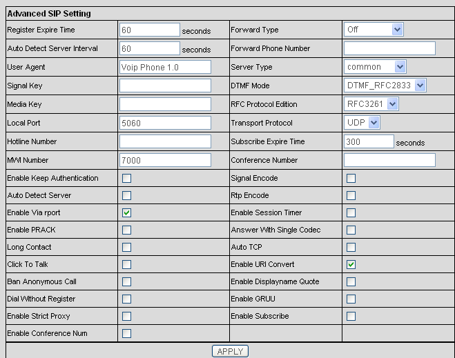 Adanced Settings (ustawienia zaawansowane) Register Expire Time: Czas ważności rejestracji, domyślnie 600 sekund.