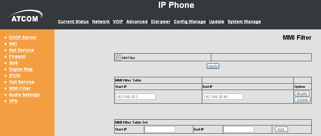 2.5.9 Filtr MMI Filtr MMI jest używany w celu ograniczenia dostępu do telefonu AT 620.