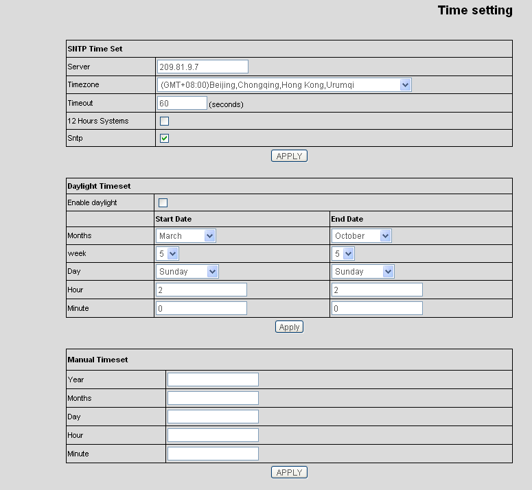 2.9.4 Ustawienia czasu Server Adres IP serwera czasu. Timezon Strefa czasowa.