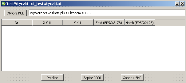 Krakowskiego Układu Lokalnego (KUL) do wymaganego przez UMK układu 2000, a dla Krakowa strefy 7 czyli układu o kodzie EPSG:2178.