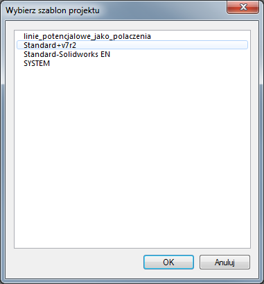 6.> <Szablon> Wybierz szablon projektu Standard+v7r2. Szablon projektu zawiera różne definicje dotyczące sposobu tworzenia i przetwarzania projektu np.