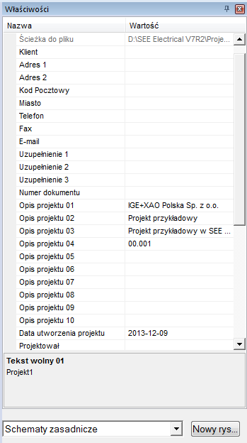 8.> Opis projektu 01 9.# Projekt przykładowy 10.> Data utworzenia projektu Wiersz Data utworzenia projektu wypełniony jest automatycznie.