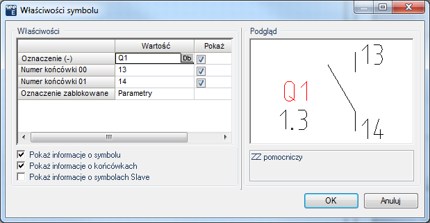 4.> Oznaczenie 5.# Q1 Wybierz oznaczenie z listy. 6.> Numer końcówki 00 7.# 13 Wprowadź numer końcówki. 8.> Numer końcówki 01 9.# 14 10.> OK Wprowadź numer końcówki. Zamknij okno dialogowe.