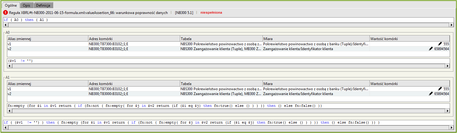 3.57 Reguła: valueassertion_66 Reguła sprawdza, czy: Rysunek 64Reguła: valueassertion_66 wszystkie wielkości: B3102 Identyfikator klienta raportowane na tabeli Pokrewieństwo, powinowactwo z osobą z