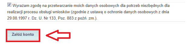 6. Po wypełnieniu wszystkich wymaganych pól formularza zakładania konta kliknij przycisk Załóż konto, który umieszczony jest na dole strony (rys. 5a) (rys. 5a) Krok 2.