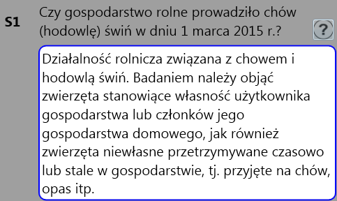 4.2 Objaśnienia - Przy każdym pytaniu, dla którego został przewidziany opis, widnieje ikona znaku zapytania (pomoc). Tekst pomocy wywołuje się i ukrywa po kliknięciu w tę ikonę. 4.