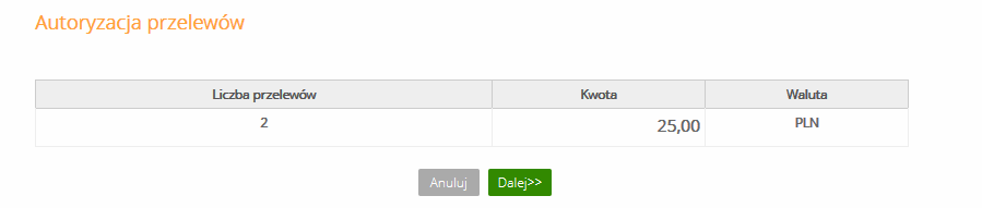 Wyczyść przywrócenie domyślnych ustawień wszystkich opcji filtru, Szukaj uruchomienie filtracji, której efektem jest wyświetlenie listy przelewów spełniających zdefiniowane kryteria lub komunikat: