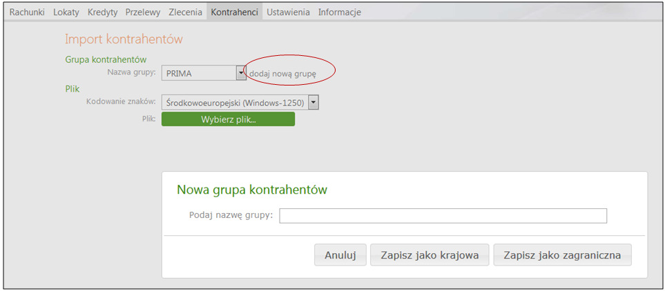 Importu kontrahentów jest automatycznie uruchomiony po wskazaniu pliku i zatwierdzeniu hasłem jednorazowym ( lub certyfikatem lub PIN-em z Tokena).