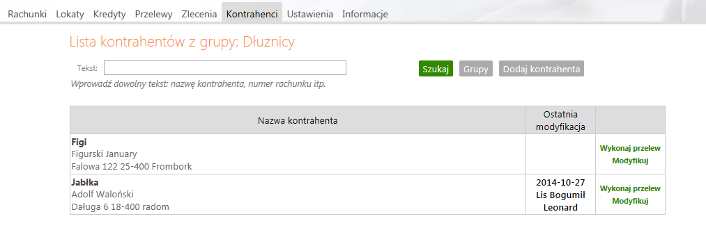 Wybrania z listy odpowiedniego kodowania znaków, w którym zapisany został plik zawierający listę kontrahentów podczas jej eksportowania z innego Serwisu finansowego; Wskazania pliku tekstowego z