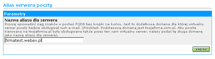 Aby dodać nowe konto pocztowe, należy w znajdującym się po prawej stronie ekranu polu Dozwolone usługi kliknąć dodaj przy opisie Konto pocztowe.