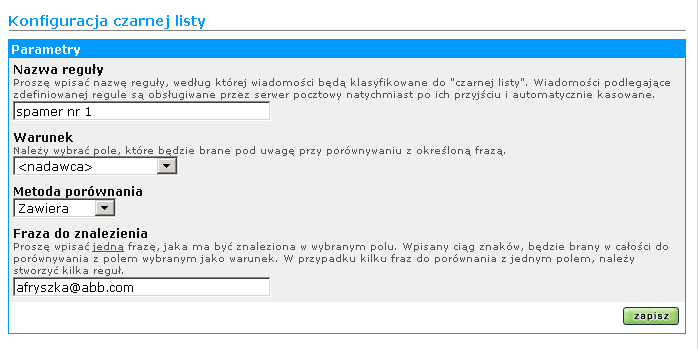 Każda osoba wysyłająca mail na zadany adres, otrzymywałaby odpowiedź, że adresat jest niedostępny, a jego obowiązki sprawuje w tym czasie inna osoba (Odpowiedź automatyczna).