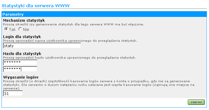 Krok 11: Konfiguracja statystyk W ramach usługi NetHosting domyślnie dostępne są mechanizmy statystyk, wykorzystywane do zarządzania serwisem, oceny efektywności przepływu użytkowników pomiędzy