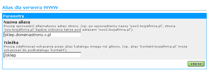 Krok 12: Zaawansowane zarządzenie domeną Interesującą funkcjonalnością oferowaną w ramach platformy NetHosting jest prosty, przyjazny i efektywny system zarządzania aliasami serwera WWW.