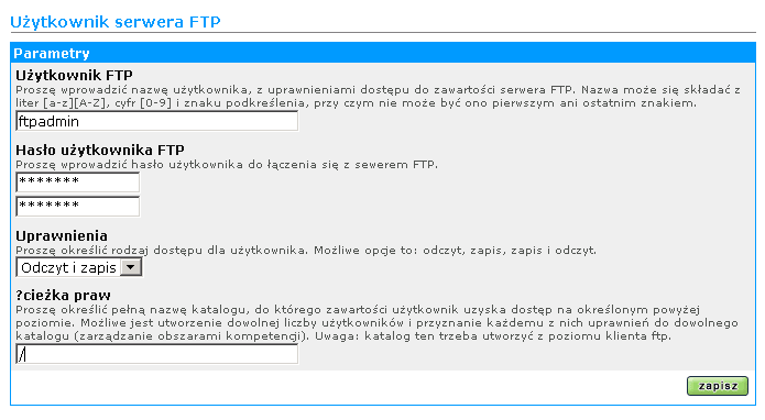 Dodanie użytkownika polega na wypełnieniu wyświetlonego przez przeglądarkę formularza.