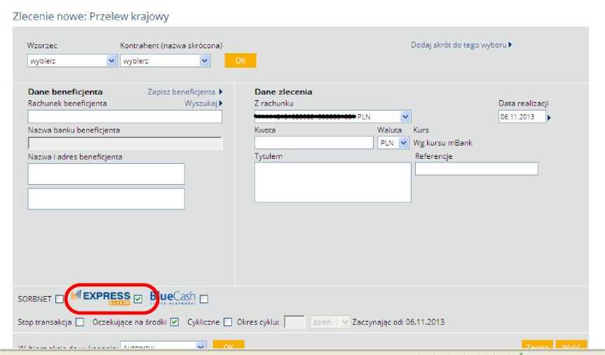 sprawdzić dostępność banku beneficjenta, klikając ikonę logo Express ELIXIR; po prawidłowym wypełnieniu zlecenia należy wybrać akcję do wykonania: Autoryzuj; w celu dokonania autoryzacji zlecenia
