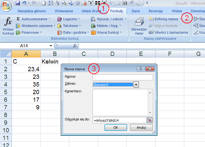 Nadawanie nazw W Excelu można nadawać nazwy poszczególnym komórką czy zakresom.