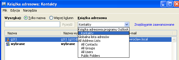 Strona 18 z 37 W celu dodania nowego kontaktu wybieramy ikonę Plik Nowa pozycja Następnie decydujemy czy ma to być nowy kontakt czy nowa lista dystrybucyjna. Wybór potwierdzamy klikając na OK.