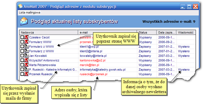 Uytkownik programu AnoMail decyduje co dale zrobi) z internaut%, który wyrazi ch&) rezygnacji.