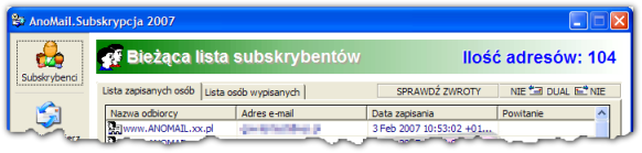 Rys. 25 Ustawienia moduu subskrypcji do obsugi korespondencji zwrotnej W ustawieniach moduu subskrypcji (ikona Ustawienia) nale y ustawi7, aby program sprawdza konto subskrypcji np.