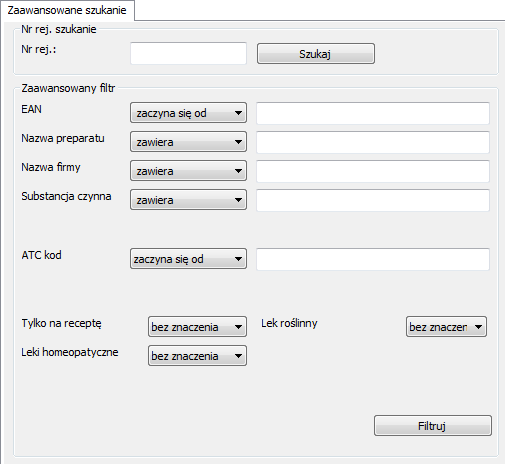 Korzystanie z programu: Wyszukiwanie leku: Dany preparat można odnaleźd wpisując jego nazwę (lub tylko fragment) w pole wyszukiwania.
