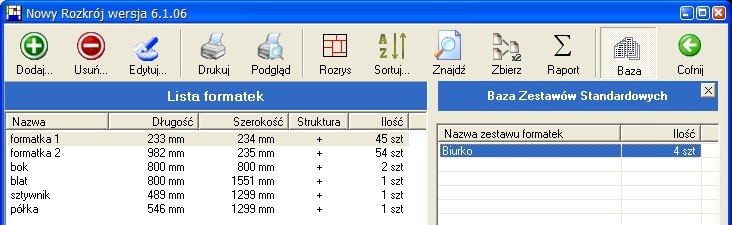 54 Nowy Rozkrój listy formatek zlecenia. Oczywiście operację taką możemy przeprowadzać dla dowolnego zlecenia.