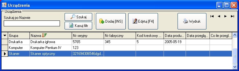 seryjny nr fabryczny Kod kreskowy EAN Przegląd okresowy istotna opcja jeżeli wypełnimy datę i częstotliwość