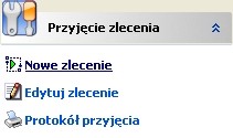 I. PRZYJĘCIE ZLECENIA W momencie przyjęcia zlecenia otwieramy menu przyjęcie zlecenia i wciskamy nowe zlecenie.