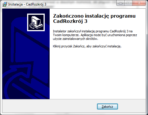 CAD Rozkrój v. 3 Instrukcja obsługi Uwaga! Instalację można przerwać w dowolnym momencie, ale program CAD Rozkrój nie będzie wówczas działał poprawnie! Rys.