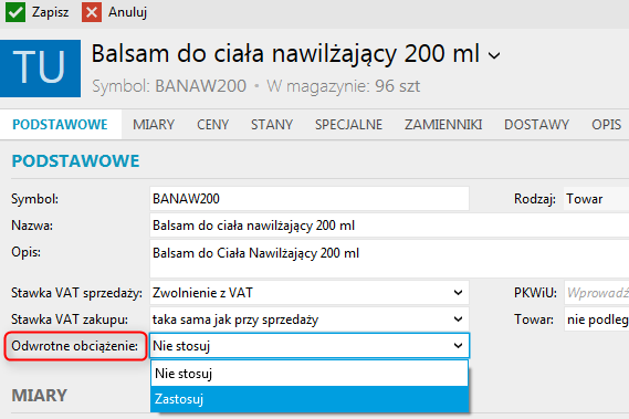 Wersja V4 Odwrotne obciążenie (Su) W systemie Subiekt nexo możliwe jest uwzględnianie sprzedaży związanej z transakcją "Odwrotne obciążenie".