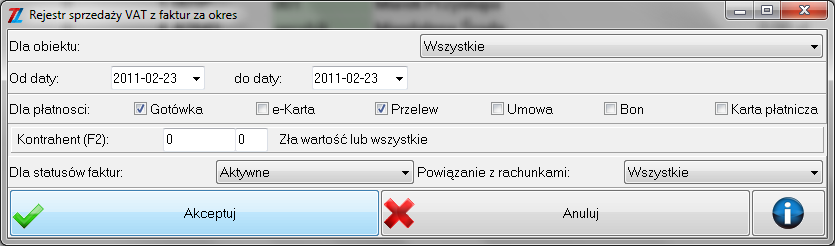 Podgląd przykładowego rportu poniżej. 4.10.5. Rejestr sprzedaży z faktur VAT Opcja ta umożliwia wykonanie raportu z wystawionych faktur za dany okres.