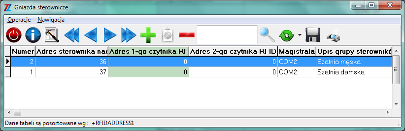 Należy wypełnić pola: Urządzenie(F2): wybrać sterownik, który obsługuje daną partię szafek. Od kanału sterownika, Do kanału sterownika: wpisać numery przekaźników w sterowniku, (np. 1-20).