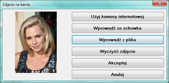 Jeżeli karta posiada już zdjęcie, po wybraniu opcji "Zdjęcie na karcie", pojawi się okno jak poniżej: Wprowadzone