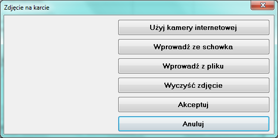 Używając dostępnych klawiszy, można zaimportować zdjęcie z pliku lub ze schowka windows i zapisać w bazie danych, albo